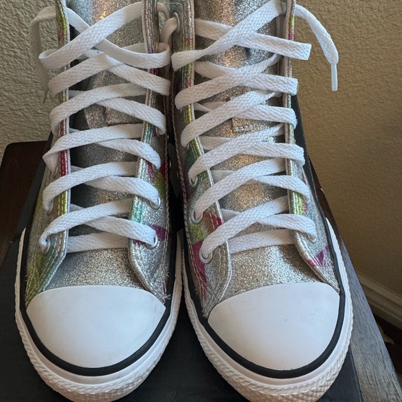 CTAS HI- Converse Girls High Tops, Silver, Aqua, White - Picture 2 of 15